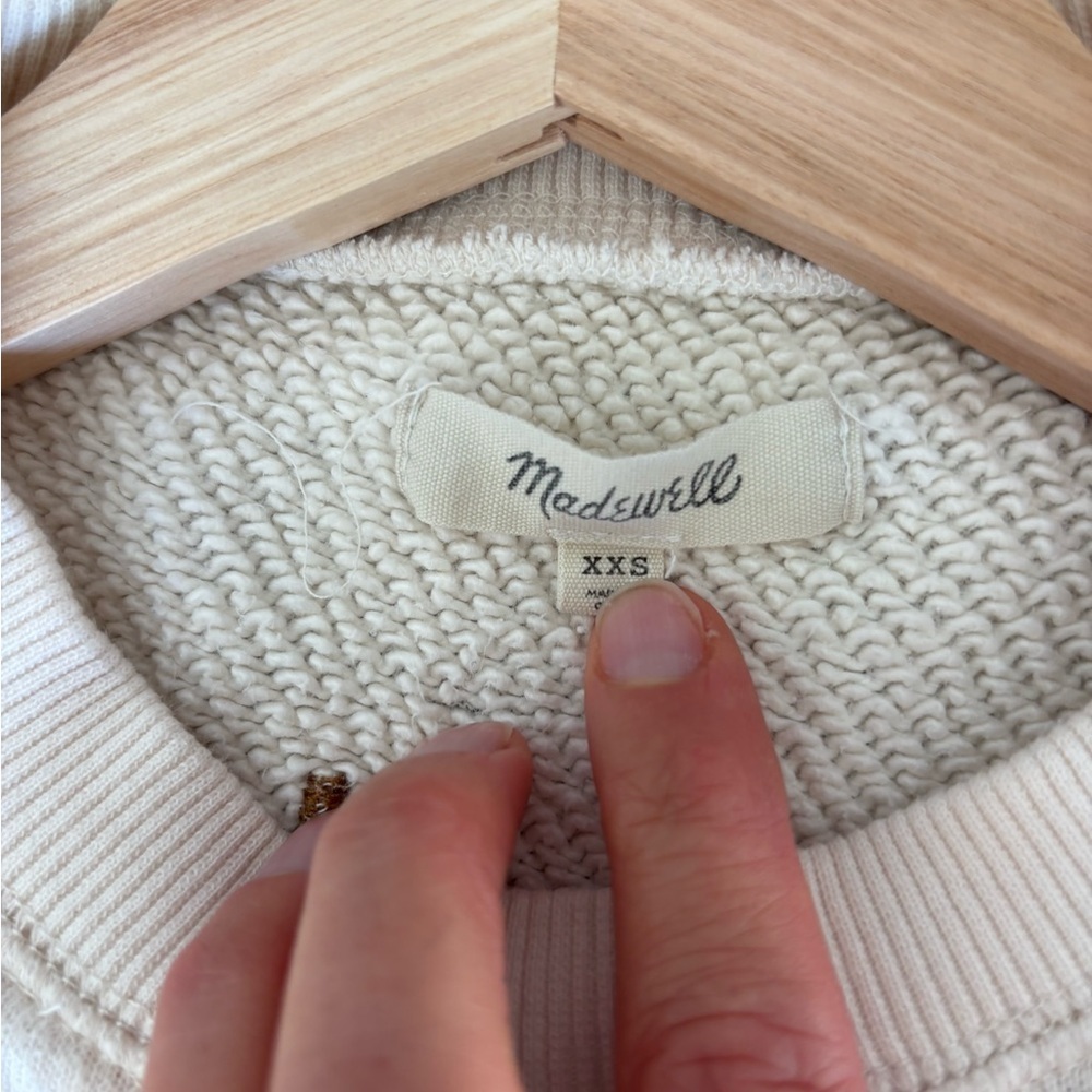 Madewell Embroidered Tropical Beach Vacation Motif Cream Sweatshirt Cotton XXS - Picture 6 of 10